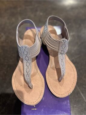 Madden Girl Taupe Rhinestone Thong Slingback Sandals
